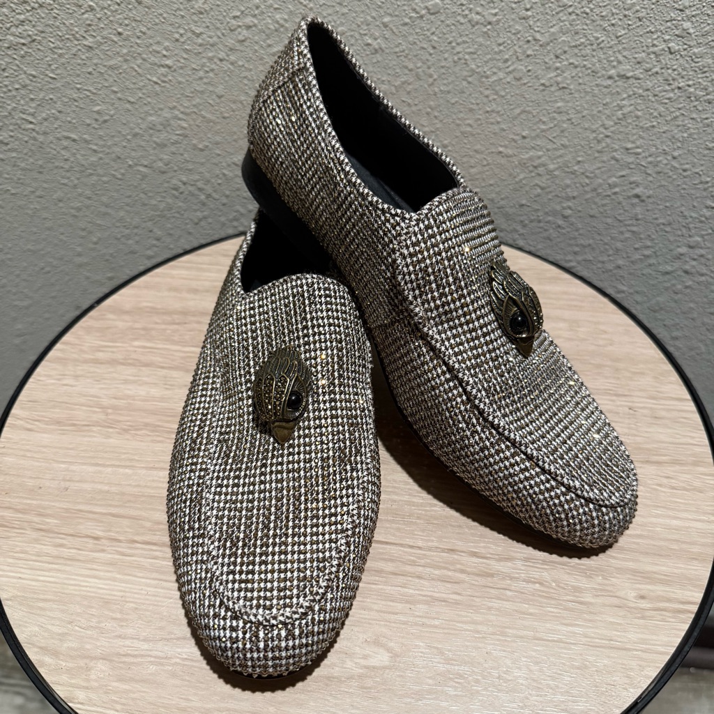 Kurt Geiger Hugh Eagle Herringbone Women’s Gold Loafers Size 36.5 (Us 6.5)
